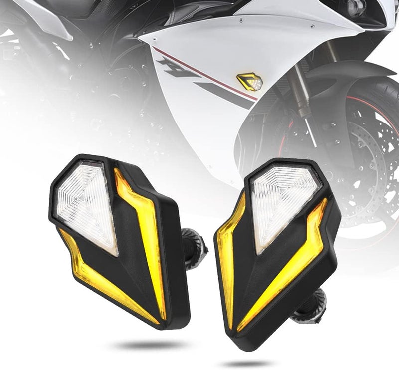 KICRY Flush Mount Turn Signals Motorcycle LED Sequential Blinkers 3 Wire Front Indicators Compatible with Yamaha YZF R1 R3 R6 R6S FJ 09 FZ MT 07 09 Honda Kawasaki Suzuki BMW(White&Amber) - Image 1